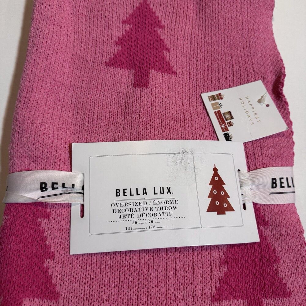 Oversized Decorative Throw Blanket , Pink Christmas Tree Patterned Size 50x70